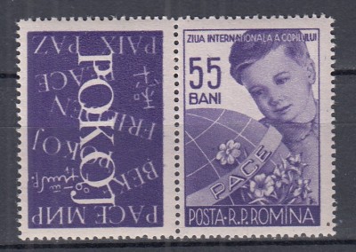 ROMANIA 1956 LP 406 a ZIUA INTERNATIONALA A COPILULUI SERIE CU VINIETA MNH foto