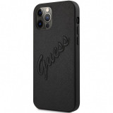 Husa Piele Guess Saffiano Vintage Script pentru Apple iPhone 12 Pro Max, Neagra GUHCP12LRSAVSBK