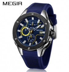 Ceas Megir 8135 - Sport Cronograf Albastru Curea Silicon foto