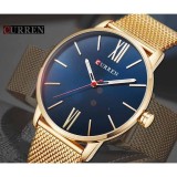 Cumpara ieftin Ceas Barbatesc Curren Auriu, Bratara Milaneza, Cadran Albastru Inchis, Elegant, Clasic