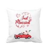 Perna personalizata decorativa, 40x40 cm, alba, pentru nunta, Just Married