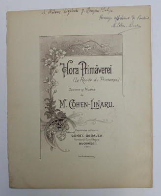 HORA PRIMAVEREI ( LA RONDE DU PRINTEMPS ) , CUVINTE SI MUSICA de M. COHEN - LINARU , 1880 , DEDICATIE * foto