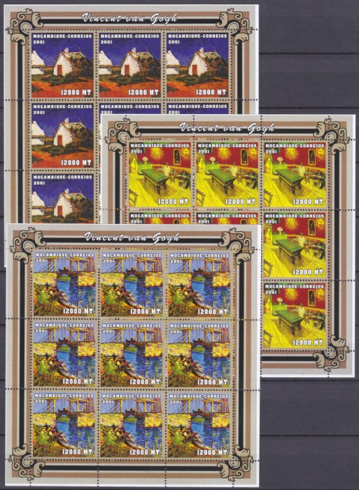 DB1 Pictura Mozambic Van Gogh 6 x MS x 9 serii MNH 2 poze
