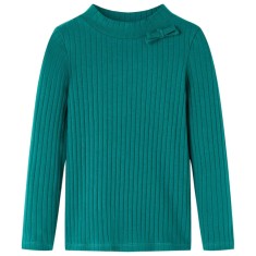 Tricou de copii cu m&acirc;neci lungi, tricot cu nervuri, verde &icirc;nchis, 128