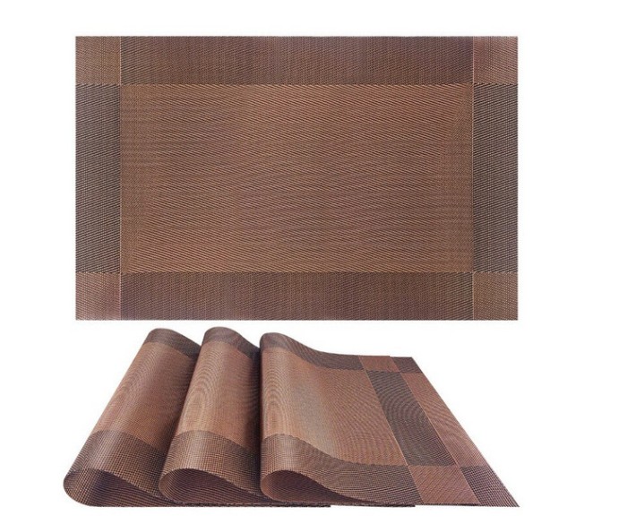 Set 4 naproane lavabile, TopBazar, PVC/Poliester, Termorezistente, Antiderapante, 30x45 cm, Maro