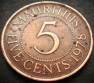 Moneda exotica 5 CENTI - MAURITIUS, anul 1978 * cod 562 A = DOMINATIE BRITANICA foto