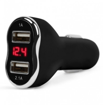 Adaptor De Incărcare Cu Conectare La Bricheta Auto 2 x USB, Cu Voltmetru Si Ampermetru Negru Mnc 55054BK foto