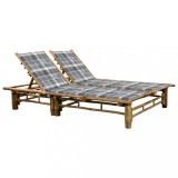 Șezlong dublu vidaXL bambus cu perne, 200x130cm, reglabil, model gri, pentru gradina