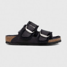 Birkenstock șlapi de piele femei, culoarea negru