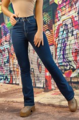 F912-4 Blugi skinny evazati cu talie inalta din denim usor elastic
