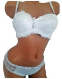 Set Lenjerie Intima Dama Elegance - Tanga &amp; Sutien Dantela Alb Push Up