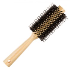 Perie Păr Lemn, Diametru 6.5 cm, &Icirc;nălțime 21 cm, Naturală, Perii Tari, Margini Rotunjite