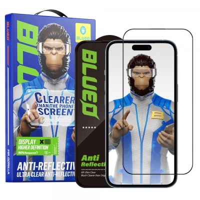 Folie de protectie Ecran Blueo Anti-Reflective HD pentru Apple iPhone 16 Plus / 15 Plus, Sticla Securizata, Full Glue, Neagra foto