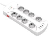 Prelungitor 8c 3m cu protectie alb+intr+4xUSB 3x1.5mmp