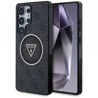 Husa MagSafe pentru Samsung Galaxy S25 Ultra S938, Guess, IML Glitter 4G Circle Triangle, Neagra foto