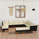 Gossi set mobilier de gradina cu perne, 12 piese, negru, poliratan
