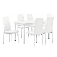 Masa de bucatarie/salon Bonn design modern - masa cu 6 scaune imitatie de piele (alba) foto