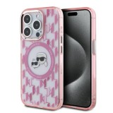 Husa pentru iPhone 15 Pro Max - Karl Lagerfeld IML MagSafe (KLHMP15XHMCKMHP) - Pink Monogram Karl&amp;Choupette Head