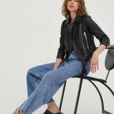 AllSaints geaca ramones de piele Brookes Biker femei, culoarea negru, de tranzitie