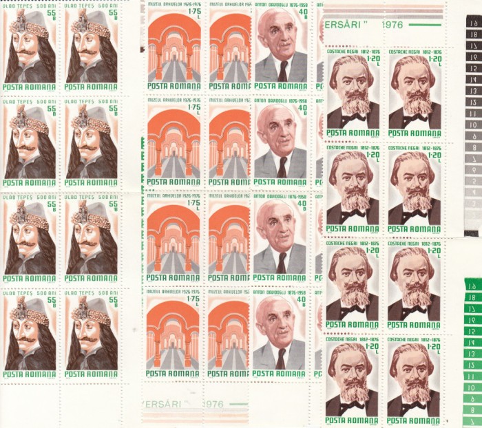 ROMANIA 1976 LP 907 ANIVERSARI I BLOCURI DE 8 TIMBRE MNH