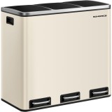 Cos de gunoi reciclare SONGMICS 3 compartimente 3x18L, soft close, bej