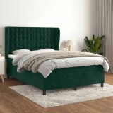 vidaXL Pat box spring cu saltea, verde &icirc;nchis, 140x200 cm, catifea 3129456