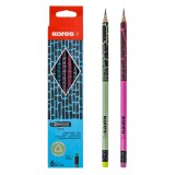 Set Creioane HB Kores, Modele Metalizate, Radieră, Multicolor, 6 Bucăți
