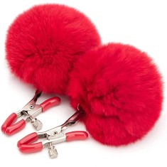 Clame Sfarcuri cu Pompon Sweet Pain, Argintiu/Rosu, Guilty Toys