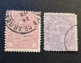Regele Carol I (Emisiunile Clasice 1885&ndash;1899) - (1&frac12; Bani Roz-Carmin cu Ștampilă "CURTEA DE ARGEȘ" &amp; 3 Bani Violet "Păr Bucle") RO1