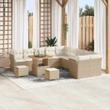 vidaXL Set de canapea de grădină cu 13 piese și perne, bej, din poly rattan și acacia