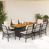vidaXL Set mobilier de grădină cu perne, 9 piese, negru, poliratan 3212071