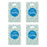 Set Pungi Cadou din Plastic, Buline Albastre și Verzi, Mesaj Happy Birthday, 16x25cm, 4 buc, CMCLASS