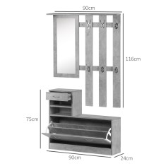 Mobile Garderoba pentru Intrare si Dormitor, cu Cuier cu 6 Carlige, Pantofar Reglabil si Oglinda, Gri ciment, 90x22x116 cm Gri ciment | AOSOM RO foto