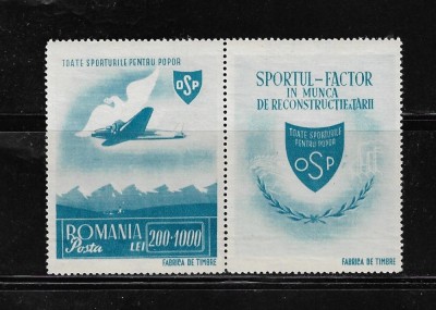 ROMANIA 1945 - O.S.P. POSTA AERIANA, VINIETA 1, MNH - LP 176a foto