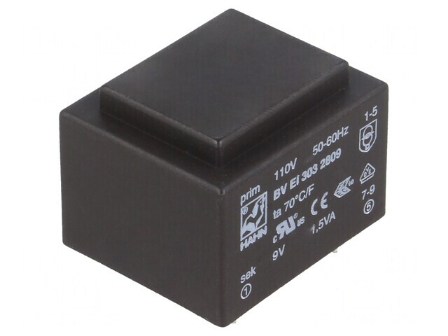 Transformator &icirc;ncapsulat 1,5VA 110VAC 9V 167mA PCB