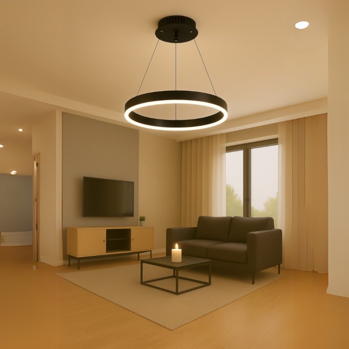 Lustra LED suspendata cu telecomanda ANINA 33W, 1 Cerc, lumina Rece/Calda/Neutra, Dimabila, Negru, Inaltime Reglabila ModernLight Concept