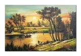 Cumpara ieftin Tablou gigant peisaj cu apus de soare pictat manual, Calmitate, 120x80cm ulei pe panza, Constantin Feraru