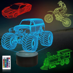 LOSUN Monster Truck Cadouri, Mașină, Bicicletă murdărie, Tren 3D Iluzie Lumină d