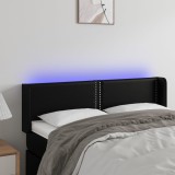 vidaXL Tăblie de pat cu LED, negru, 147x16x78/88 cm, piele ecologică