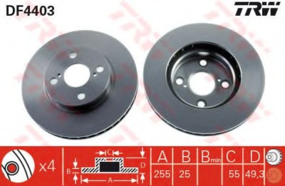 Disc frana TOYOTA COROLLA (CDE12, ZZE12, NDE12, ZDE12) (2001 - 2007) TRW DF4403 foto