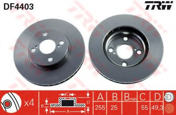 Disc frana TOYOTA COROLLA (CDE12, ZZE12, NDE12, ZDE12) (2001 - 2007) TRW DF4403