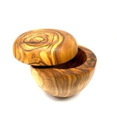 Recipient pentru sare din lemn de maslin cu capac si lopatica, pentru servire la masa