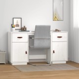 Birou cu dulapuri, alb, 135x50x75 cm, lemn masiv de pin