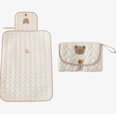 Patura Multifunctionala pentru Schimbat Pampers, Flippy, Rezistenta la Apa, Model Ursulet, 50x70 cm, Bej foto