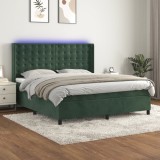 Cumpara ieftin Pat cu arcuri, saltea și LED, verde &icirc;nchis, 180x200 cm, catifea
