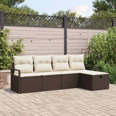 vidaXL Set de canapele pentru grădină cu pernă 5 pcs Maro Rattan poli foto