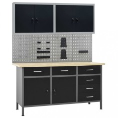 vidaXL Banc de lucru cu patru panouri de perete și două dulapuri 3053435