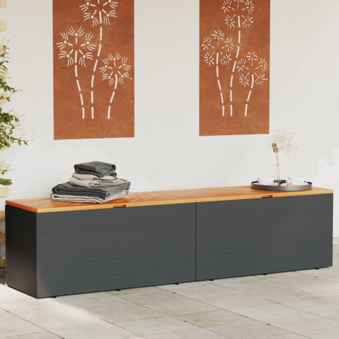 Lada depozitare gradina negru 220x50x54cm poliratan lemn acacia