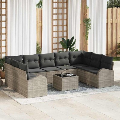 vidaXL Set de canapele pentru grădină 10 pcs Gri deschis Rattan poli 3346212 foto