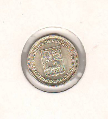 SV * Venezuela 25 CENTIMOS 1954 * 1.25 GRAME ARGINT .835 * UNC + foto